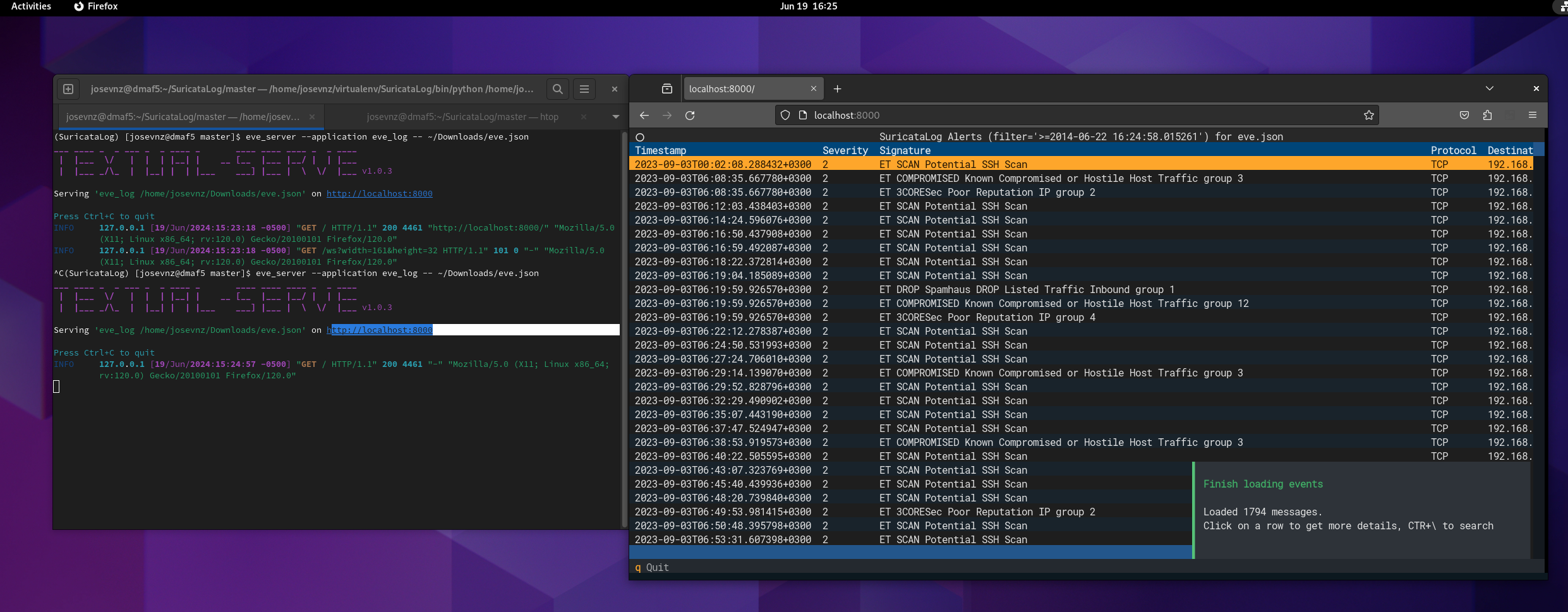 Suricata eve server, running eve* applications on a browser!